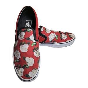 RARE Vans Classic Slip On Blurred Roses Chili Suede Shoe Women's 11 Men’s 9.5